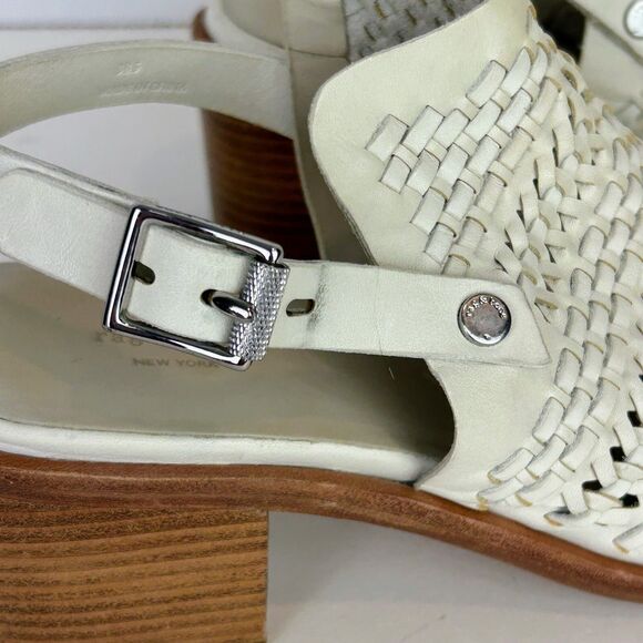 Rag & Bone Wyatt Block Heel Open Toe Leather Sandal Ivory Woven Buckle Sz 38.5 8 - Picture 10 of 12